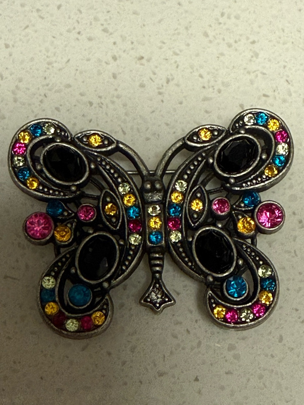 1.5”x1” Silver Tone Multicolor Rhinestone Beautiful Butterfly Fashion Pin Brooch